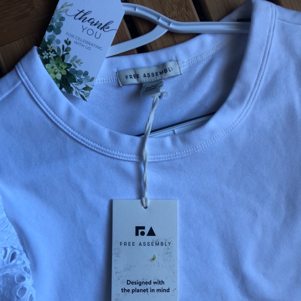 Free Assembly Ribbed eyelet flutter sleeve White T-shirt